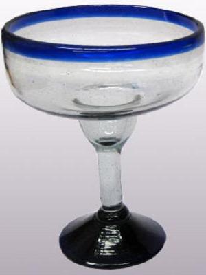 Borde Azul Cobalto / Juego de 4 copas grandes para margarita con borde azul cobalto / Para cualquier fantico de las margaritas, ste juego de copas de vidrio soplado tiene un alegre borde azul cobalto.
